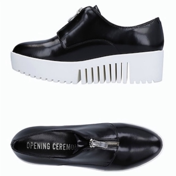 Opening Ceremony Shoes - Opening Ceremony 38 Grunge Black Leather Zip Front Loafers Oxford Platform Shoes